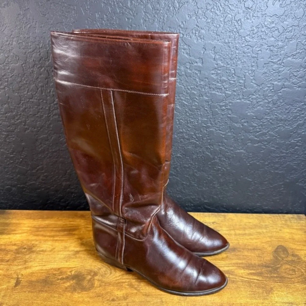 Charles David Vintage Mahogany Brown Italian Leather Riding Boots Women 7B